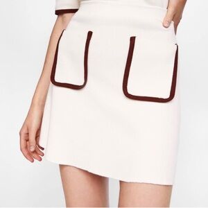 NWT Zara Knitwear Collection A-line Cream and Brown Pocket Pencil Skirt
